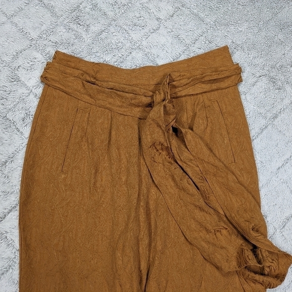 Anthropologie Ett:twa Pants Women's 8 Brown Gold Aubade Tie High Waist Jogger - Picture 2 of 7